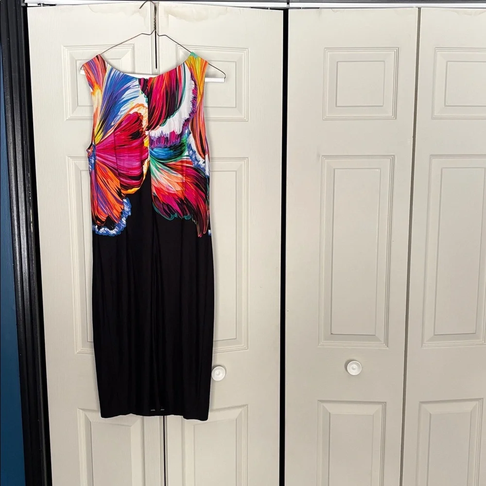 Sleeveless Black Dress with Vibrant Multicolor Floral Print - Picture 3 of 3